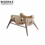 ⁦WISEMAX FURNITURE Modern Hotel Lobby Leisure Style Cafe Accent Chair Solid Wood Leather Sofa Chair for Home Living Room⁩ - الصورة ⁦2⁩