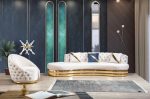⁦High Quality Luxury Living Room Gold Plastic Trimming Sofa Fabric Upholster 2-3 Seater Couch for Hotel Home⁩ - الصورة ⁦2⁩