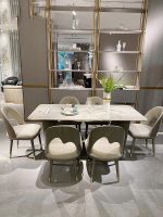 ⁦Simple home dining table in a modern light luxury style. Customized rectangular marble dining table.⁩ - الصورة ⁦2⁩
